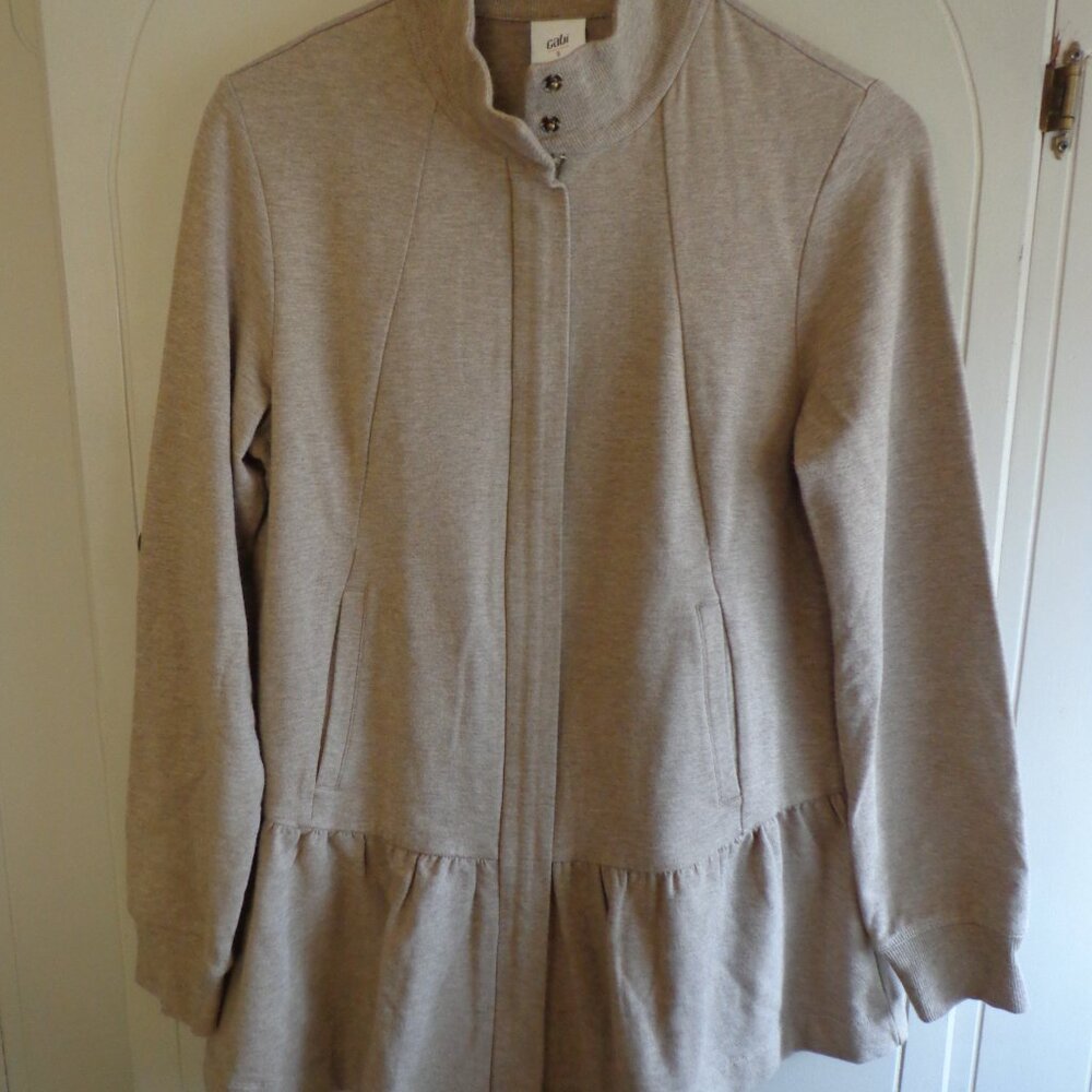 CAbi Light Taupe Ruffled Hem Jacket